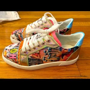 Christian Louboutin Vieira Patent Oh Xtian Collage Retro Low Top Flat Sneakers